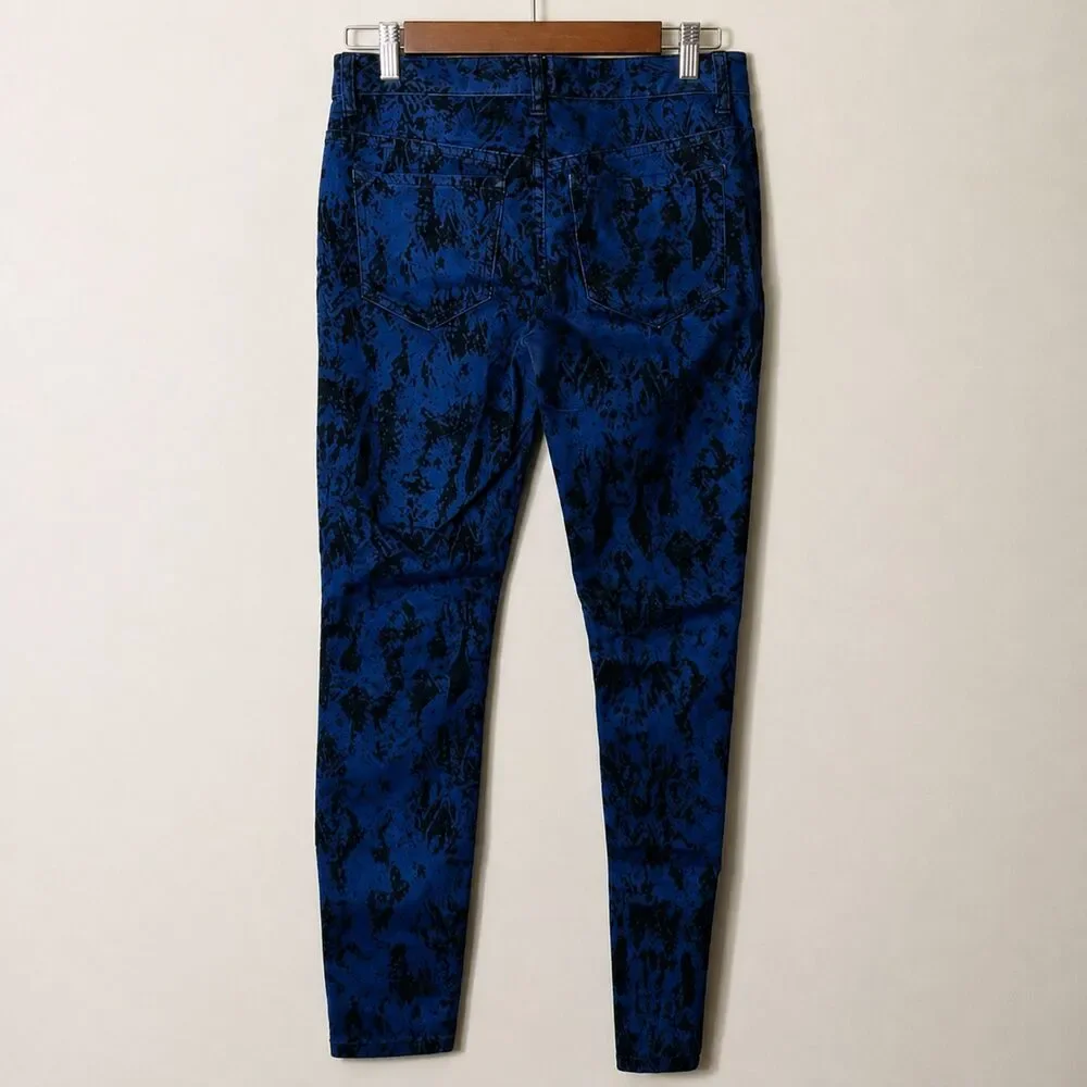 Free People Brocade Flocked Skinny Indigo Blue Floral Jeans Size 24 Whimsygoth